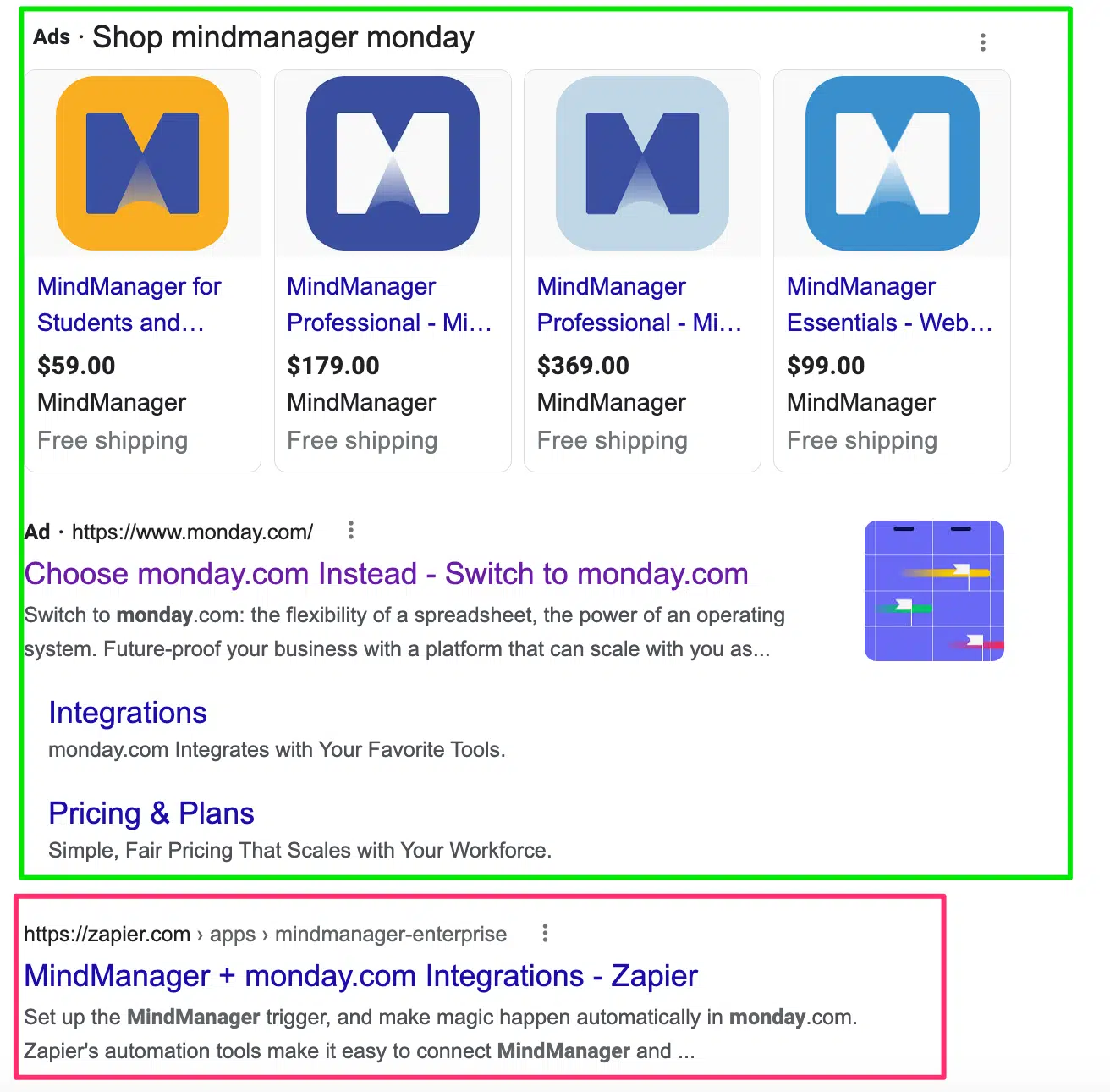 MindManager search results on Google