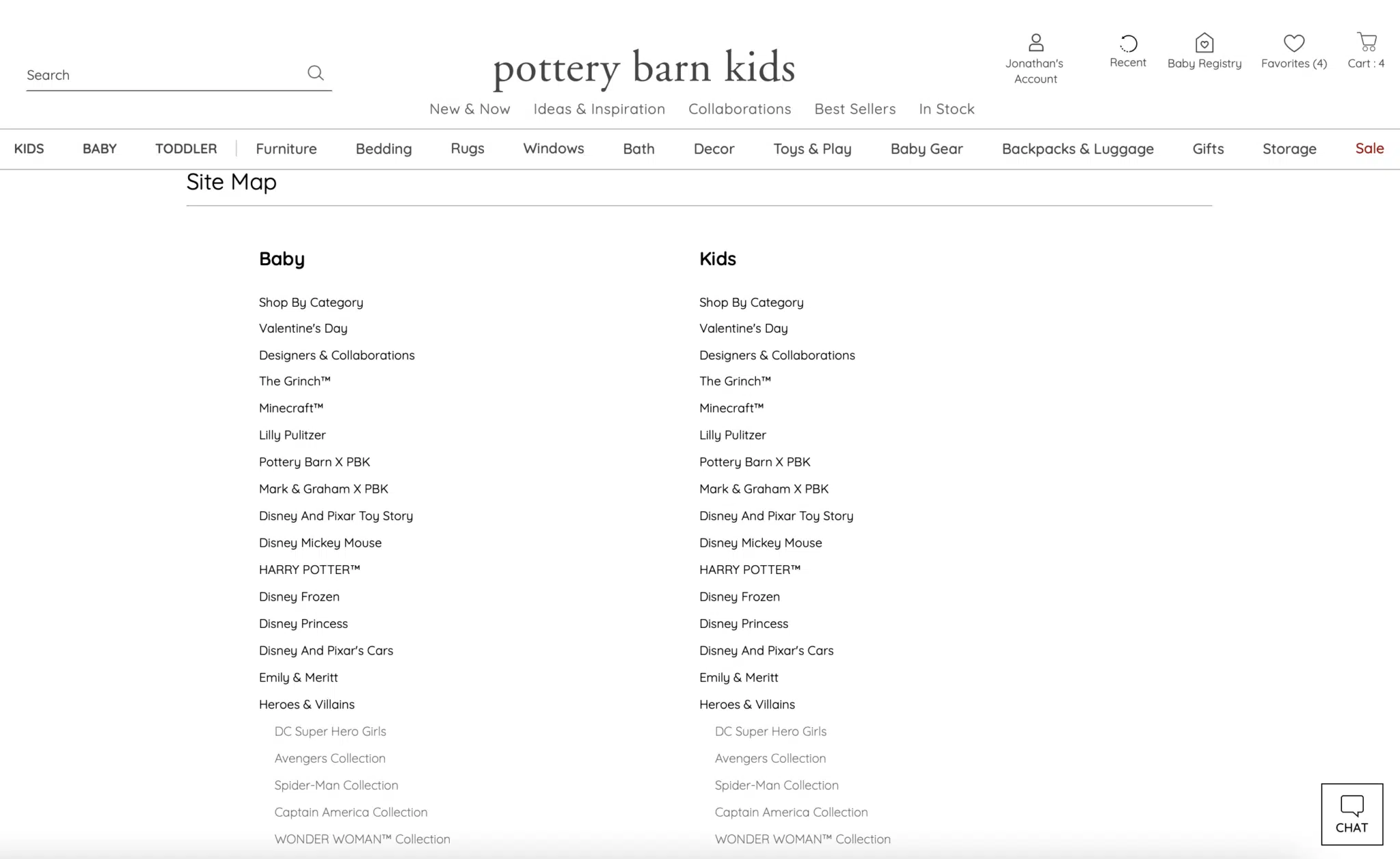 pottery barn html sitemap