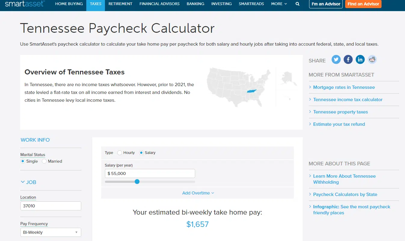 SmartAsset - Paycheck calculator